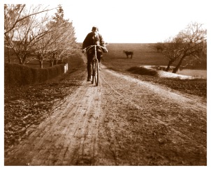 Young Harry Wragge and his bicycle on the road to Yallambie, c1895. (Source: Bill Bush Collection)