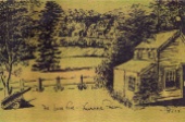 The old pump house at Yallambie. from a 1970s era Christmas card by Harry Ferne.