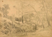 E L Bateman's pencil study for View XII in his Plenty Station series. (Source: National Gallery of Victoria Collection)