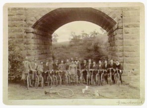 Cheltenham Cycle Club under the old Main Rd Bridge, Greensborough, 1897, (Source: Pictures Collection, State Library of Victoria, H84.162/56, http://www.slv.vic.gov.au/pictoria/gid/slv-pic-aab67299)
