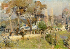 Spring on the Lower Plenty Road, Heidelberg, (the Plenty Bridge Hotel), 1907, by Walter Withers. (Source: National Gallery of Victoria Collection)