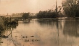 Old photograph of a river in flood